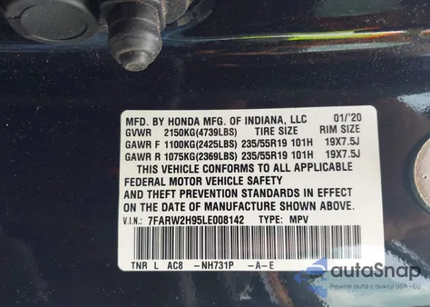 2020 Honda Cr-V Awd Touring from USA, damaged, VIN 7FARW2H95LE008142